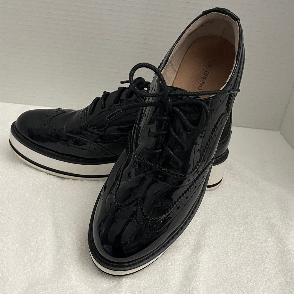 Bruno Marc Patent Leather OxfordWing Tip Platform Women’s Shoes Sz 8 Blk  Retro